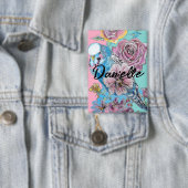 Blue Budgie Roos Flower floral Key Ring Button (Insitu)