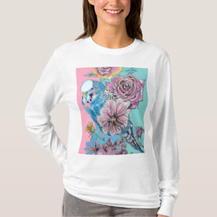 Blue Budgie Roos Flower floral Key Ring T-shirt