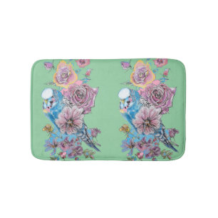 Blue Budgie & Rozen Kunstbloemen groen Badmat