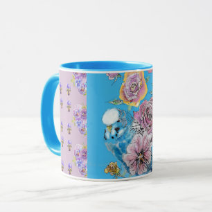Blue Budgie Watercolor Floral Ladies Mug