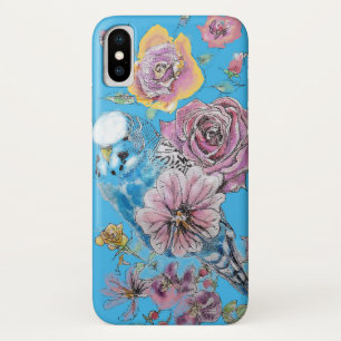 Blue Budgie Waterverf bloemenGalaxy Phone Case S5