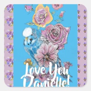 Blue Budgie Waterverf floral Dames Sticker