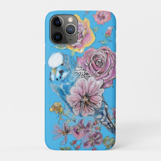 Blue Budgie Waterverf floral iPhone Case-Mate iPhone Case (Achterkant)