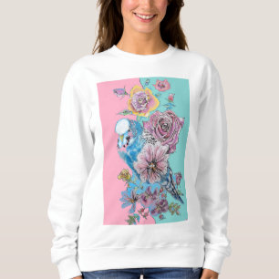 Blue Budgie Waterverf Red Roses bloemenkunstvogel Trui