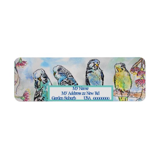 Blue Budgies Waterverf Return Address Labels (Voorkant)