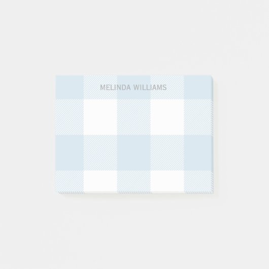 Blue Buffalo Check Pattern Monogramed Name 4x3 Post-it® Notes (Voorkant)