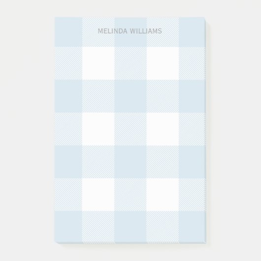 Blue Buffalo Check Pattern Monogramed Name 4x6 Post-it® Notes (Voorkant)