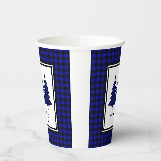 Blue Buffalo Check Pine Trees Paper Cups Papieren Bekers (Links)