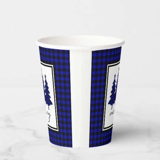 Blue Buffalo Check Pine Trees Paper Cups Papieren Bekers (Rechts)