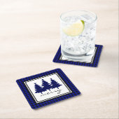 Blue Buffalo Check Pine Trees Vierkante Kartonnen Onderzetter (Insitu)