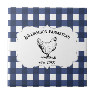 Blue Buffalo Plaid Boerderij Kip Decoratief Tegeltje