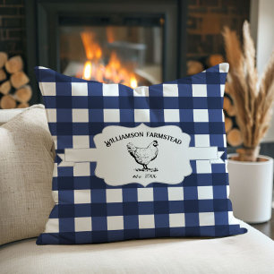 Blue Buffalo Plaid Boerderij Kip Sierkussen
