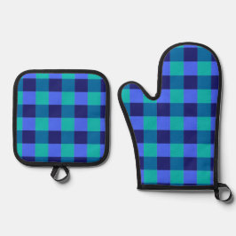 Blue Buffalo Plaid Checkered Ovenwant & Pannenlap Set