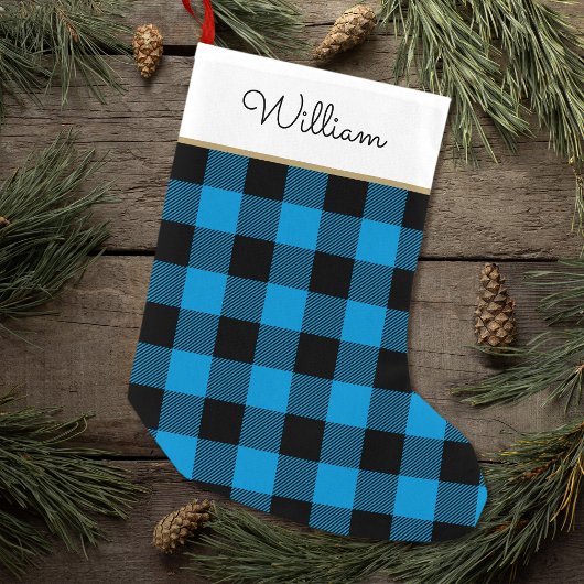 Blue Buffalo Plaid Custom Name Rustic Kleine Kerstsok