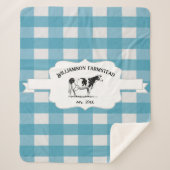 Blue Buffalo Plaid Farm Cow Sherpa Blanche (Devant)