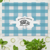 Blue Buffalo Plaid Farm Pig Serviette de cuisine (Plié)