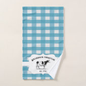 Blue Buffalo Plaid Farm Vache Serviette ensemble (Serviette à main)
