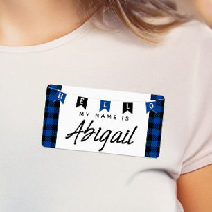 Blue Buffalo Plaid Hello My Name Is Name Tags Etiket