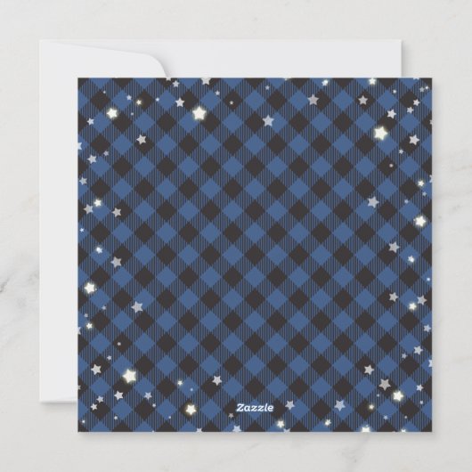 Blue Buffalo Plaid Holly Berries Sterren Bedrijf Feestdagenkaart (Achterkant)