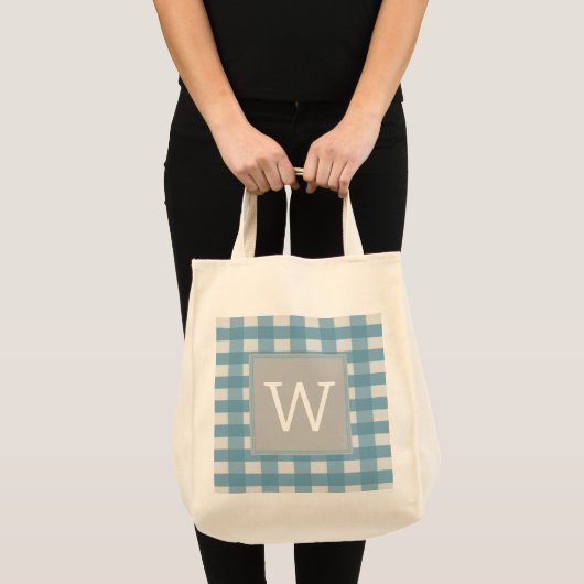 Blue Buffalo Plaid Monogram Tote Bag (Devant (produit))