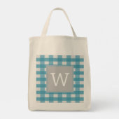 Blue Buffalo Plaid Monogram Tote Bag (Dos)