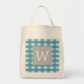 Blue Buffalo Plaid Monogram Tote Bag (Devant)