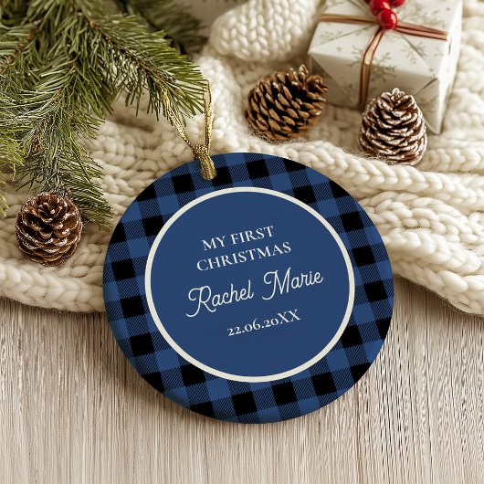 BLUE BUFFALO PLAID NAME Photo Christmas Keepsake