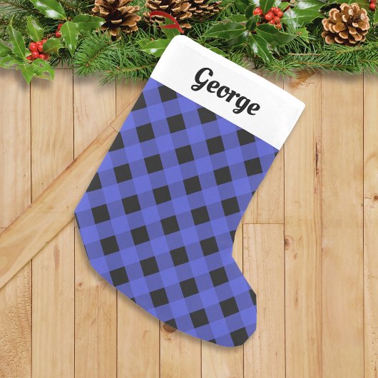 Blue Buffalo Plaid Rustiek Gepersonaliseerd Kleine Kerstsok