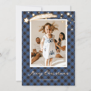 Blue Buffalo Plaid Stars Photo Cartes de Noël