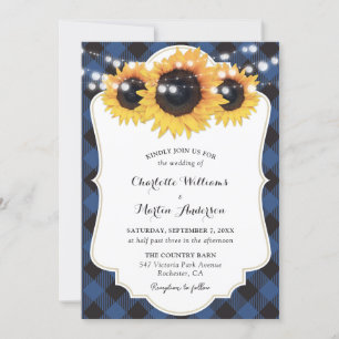 Blue Buffalo Plaid Zonnebloem bruiloft Kaart