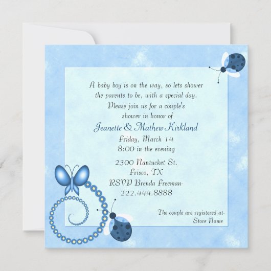 Blue Bugs Couple's Baby shower Invitation Kaart (Voorkant)