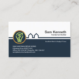 Blue Building Handyman Light Bulb Home Repareers Visitekaartje