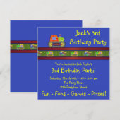 Blue Bulldozer 3rd Birthday Party Invitation Kaart (Voorkant / Achterkant)