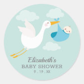 Blue Bundle Stork Boy Baby shower Ronde Sticker (Voorkant)