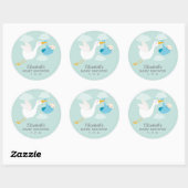 Blue Bundle Stork Boy Baby shower Ronde Sticker (Vel)