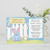 Blue Bunny Baby shower Invitation Kaart (Staand voorkant)