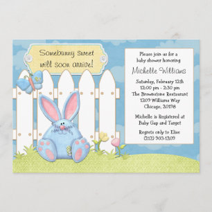 Blue Bunny Baby shower Invitation Kaart