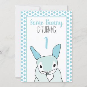 Blue Bunny First 1st Birthday Invitation Kaart