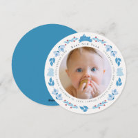 Blue Bunny Folk Art Baby nieuwjaarsfotokaart
