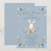 Blue Bunny Rabbit Boy Baby shower Invitation Kaart (Voorkant / Achterkant)