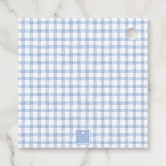 Blue Bunny Rabbit Gingham Monogram Crest Bedankjes Labels (Achterkant)
