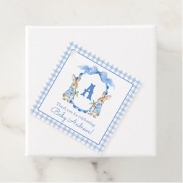 Blue Bunny Rabbit Gingham Monogram Crest Bedankjes Labels