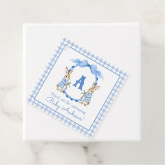 Blue Bunny Rabbit Gingham Monogram Crest Bedankjes Labels