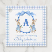 Blue Bunny Rabbit Gingham Monogram Crest Bedankjes Labels (Voorkant)