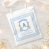 Blue Bunny Rabbit Gingham Monogram Crest Bedankzakje (Geknipt)