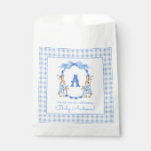 Blue Bunny Rabbit Gingham Monogram Crest Bedankzakje (Voorkant)