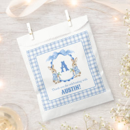 Blue Bunny Rabbit Gingham Monogram Crest Bedankzakje