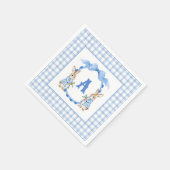 Blue Bunny Rabbit Gingham Monogram Crest Servet (Hoek)