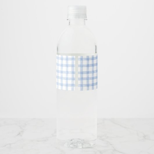 Blue Bunny Rabbit Gingham Monogram Crest Waterfles Etiket (Achterkant)