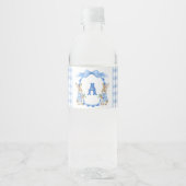 Blue Bunny Rabbit Gingham Monogram Crest Waterfles Etiket (Voorkant)